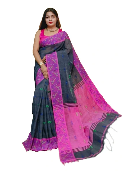 Kalamkari Handloom Saree (Black and Pink)
