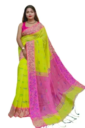 Kalamkari Handloom Saree (Green and Pink)