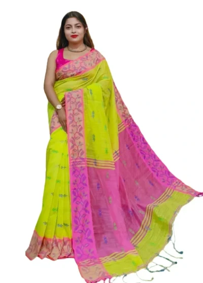 Kalamkari Handloom Saree - Green and Pink