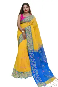 Kalamkari Handloom Saree – Yellow and Blue