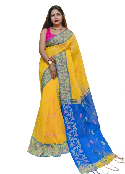 Kalamkari Handloom Saree - Yellow and Blue