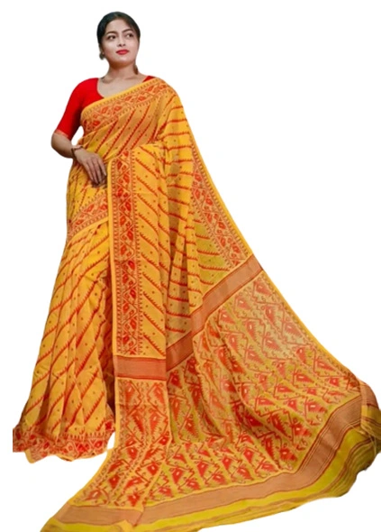 Fashion trends Soft Jamdani (Yellow and Red)