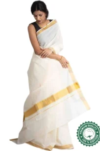 Kerala Cotton Saree (White with Golden Jori Border)