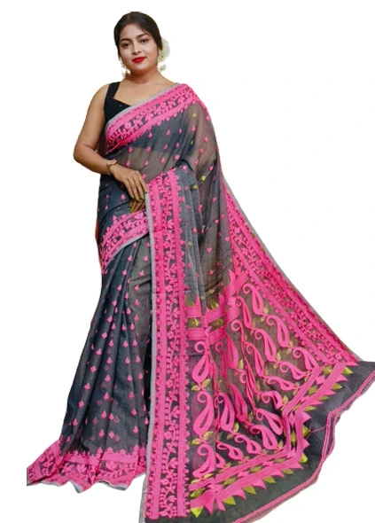 Designer Soft Dhakai (Ash and Pink)