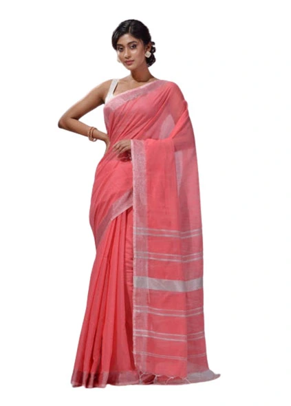 OMG Spacial Coral Red Handloom Saree