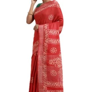 Batik Print Lilen Saree (Red)