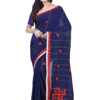 Swastik Aplik Work Cotton Saree Neavy blue