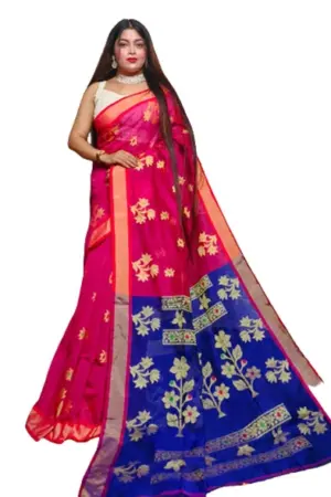 Phulia Handloom Saree (Pink and Blue)