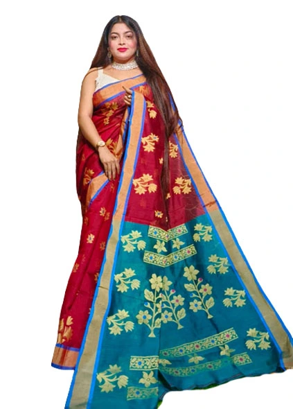 Phulia Handloom Saree Maroon and Sea green