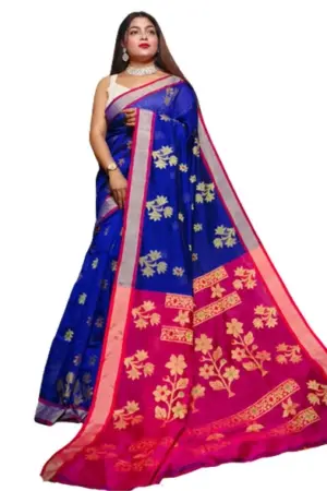 Phulia Handloom Saree (Blue and Pink)