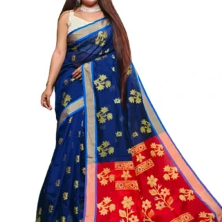 Phulia Handloom Saree Navy Blue and Red