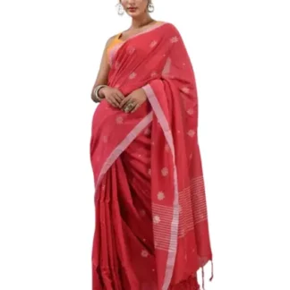 Khadi Organic Cotton Saree (Cherry Red)