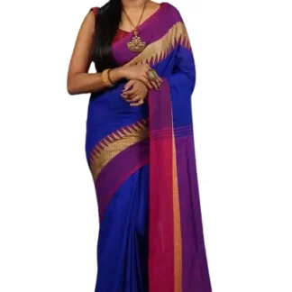 Soft Cotton Saree Mugaper (Blue and Pink)