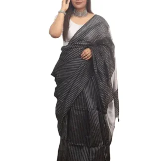 Black Handloom Saree with Silver Zari