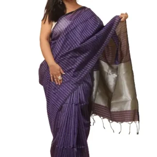 Blue Handloom Saree with Silver Zari