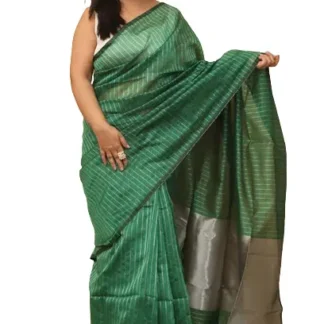 Green Handloom Saree Silver Zari