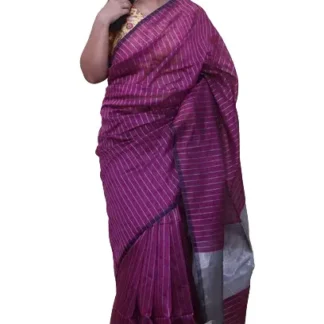 Magenta Handloom Saree with Silver Zari