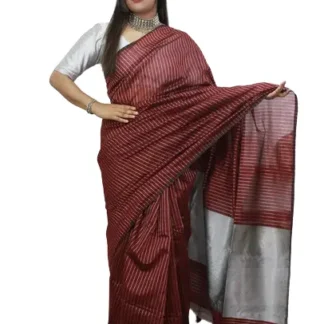 Maroon Handloom Saree with Silver Zari