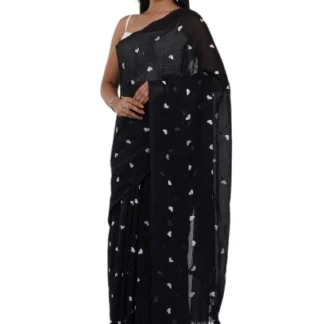 Black Cotton Embroidery Saree