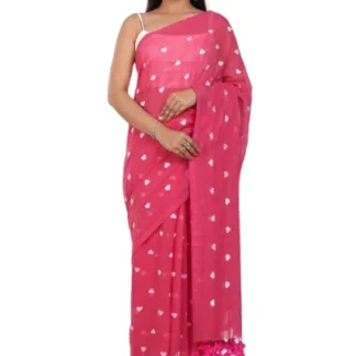 Pink Cotton Embroidery Saree