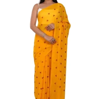 Yellow Cotton Embroidery Saree