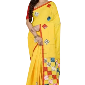 Applique Embroidery Saree Yellow