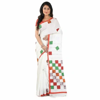 Applique Embroidery Saree White