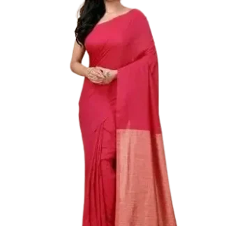 Cotton Silk Saree with Woven Zari Border Red