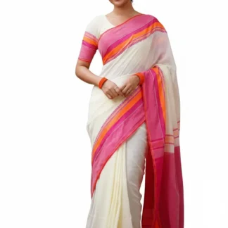 Cotton Weave Saree White and Pink